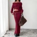 Warm One Shoulder Knitted Solid Color Set