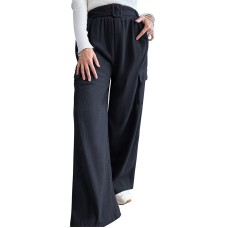 Minimalist style loose solid color corduroy wide leg pants for women