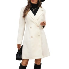 Pearl button decoration solid color woolen coat