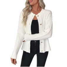 Metal heart button solid color sweater jacket cardigan