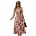 Vintage style elegant square neck printed long skirt dress