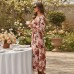 Vintage style elegant square neck printed long skirt dress
