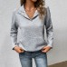 Button half open collar solid color texture fabric hoodie for women