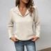 Button half open collar solid color texture fabric hoodie for women