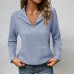 Button half open collar solid color texture fabric hoodie for women