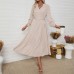 Stand up collar long sleeved solid color jumpsuit long skirt with belt