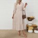 Stand up collar long sleeved solid color jumpsuit long skirt with belt
