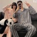 Two piece set of couple pajamas, lapel collar, couple home clothes