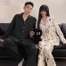Two piece set of couple pajamas, lapel collar, couple home clothes