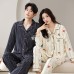 Two piece set of couple pajamas, lapel collar, couple home clothes