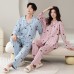 Two piece set of couple pajamas, lapel collar, couple home clothes