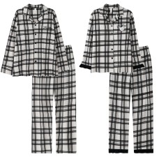 Plaid lace couple home suit set Plaid lace couple home suit set