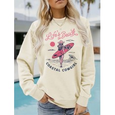 Long sleeved round neck shirt with surfing girl pattern printed sweatshirt Long sleeved round neck shirt with surfing girl pattern printed sweatshirt