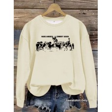Horse racing pattern printed round neck hoodie