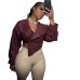 Open navel PU leather solid color casual jacket women's leather jacket