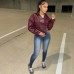 Open navel PU leather solid color casual jacket women's leather jacket