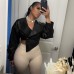 Open navel PU leather solid color casual jacket women's leather jacket
