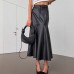 High waisted PU leather wrapped hip mid length skirt