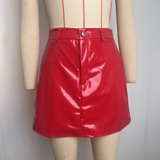 Red PU leather skirt short skirt