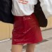 Red PU leather skirt short skirt