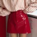 Red PU leather skirt short skirt