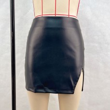 High waisted zipper wrapped buttocks PU leather skirt with slit and versatile skirt High waisted zipper wrapped buttocks PU leather skirt with slit and versatile skirt