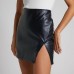 High waisted zipper wrapped buttocks PU leather skirt with slit and versatile skirt