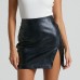 High waisted zipper wrapped buttocks PU leather skirt with slit and versatile skirt