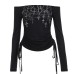 Printed one shoulder long sleeved mesh slim fit inner top for women