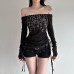 Printed one shoulder long sleeved mesh slim fit inner top for women