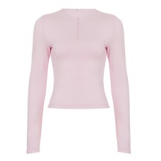 Zipper long sleeved round neck solid color tight top