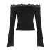 One shoulder spicy girl lace patchwork lapel slim fit long sleeved top for women