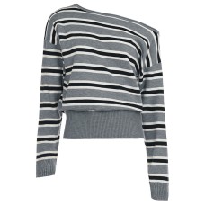 Retro contrasting striped long sleeved warm one shoulder top Retro contrasting striped long sleeved warm one shoulder top