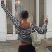Retro contrasting striped long sleeved warm one shoulder top