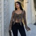 Umbilical mesh strap drawstring short long sleeved backless top