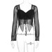 Umbilical mesh strap drawstring short long sleeved backless top