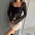 Umbilical mesh strap drawstring short long sleeved backless top