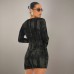 Retro tie dye waist cinching small V-neck sexy texture special fabric dress