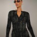 Retro tie dye waist cinching small V-neck sexy texture special fabric dress