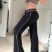 Striped waist digital print retro sports pants