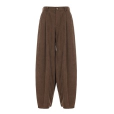 Retro casual comfortable corduroy pleated curved knife pants