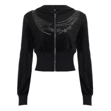 Hot stamping element velvet solid color zipper hooded long sleeved jacket Hot stamping element velvet solid color zipper hooded long sleeved jacket