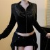 Hot stamping element velvet solid color zipper hooded long sleeved jacket