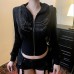 Hot stamping element velvet solid color zipper hooded long sleeved jacket