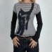 Fake two striped cat slimming color blocked long sleeved tops Fake two striped cat slimming color blocked long sleeved tops