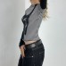 Fake two striped cat slimming color blocked long sleeved tops Fake two striped cat slimming color blocked long sleeved tops