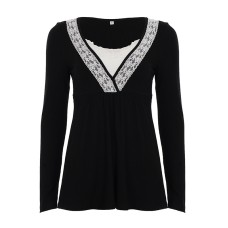 Fake two lace lace up versatile solid color long sleeved top