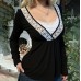 Fake two lace lace up versatile solid color long sleeved top