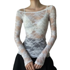 Off shoulder lace spicy girl long sleeved top Off shoulder lace spicy girl long sleeved top