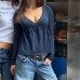 Solid color basic lace cross chest A-list top